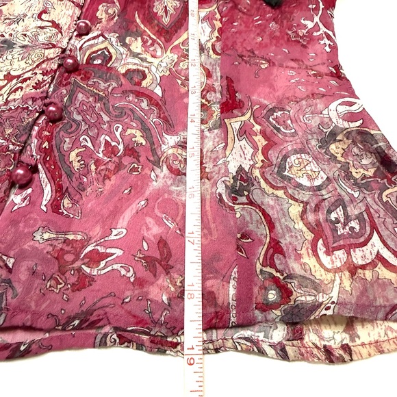 Stefanel VTG Y2K Silk Sheer Paisley Blouse Lace Trim Pearl Romantic Whimsical S - Picture 6 of 11